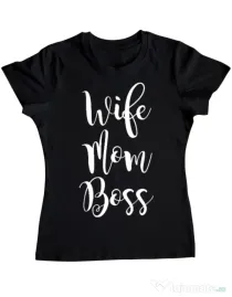 Tricou ADLER dama Wife mom boss Negru