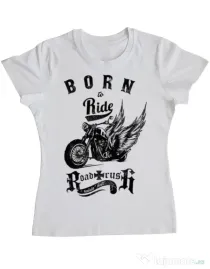Tricou ADLER dama Born to ride Alb