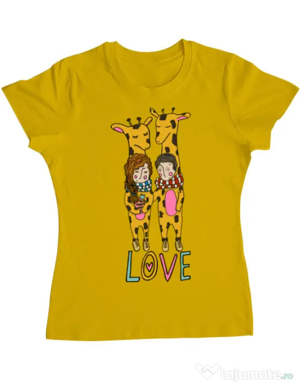 Tricou ADLER dama Giraffes love Galben