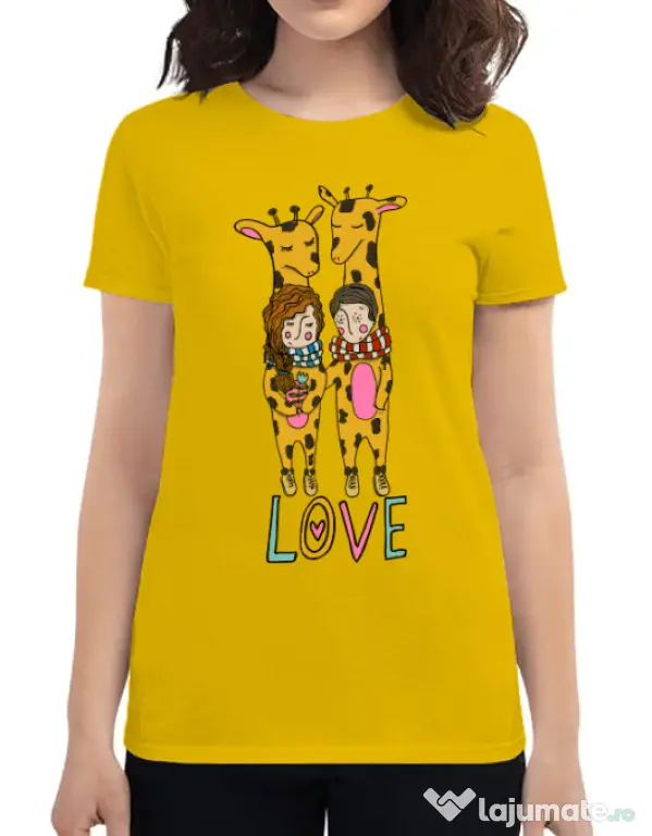 Tricou ADLER dama Giraffes love Galben