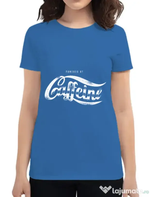 Tricou ADLER dama Powered by caffeine Albastru azuriu