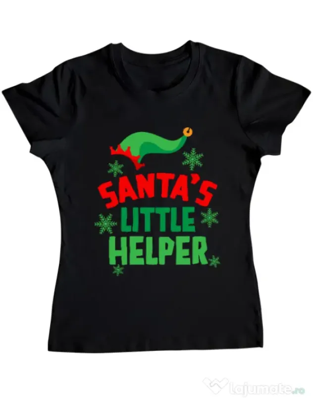 Tricou ADLER dama Santas little helper Negru