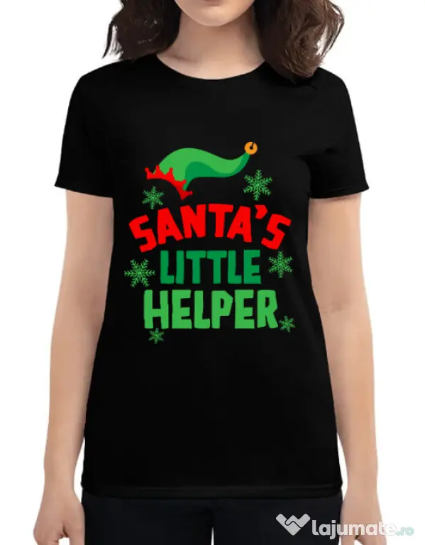 Tricou ADLER dama Santas little helper Negru
