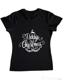 Tricou ADLER dama Merry Christmas Negru