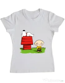 Tricou ADLER dama Stewie and Snoopy Alb