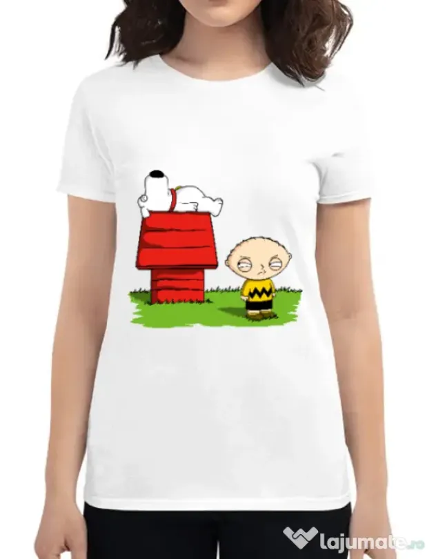 Tricou ADLER dama Stewie and Snoopy Alb