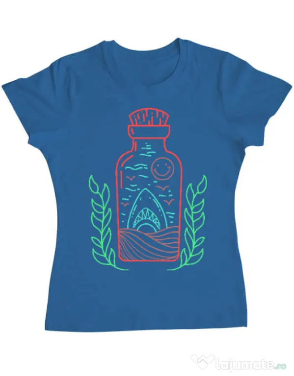 Tricou ADLER dama Shark in a bottle Albastru azuriu