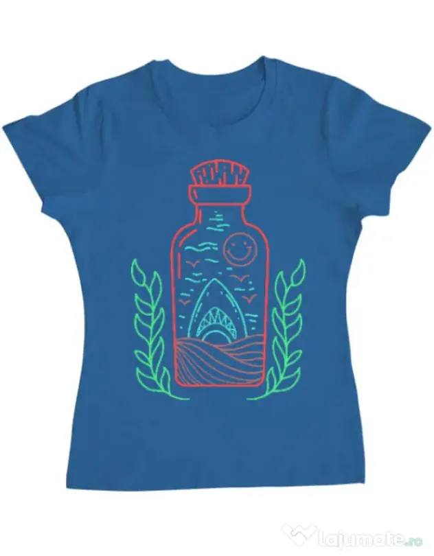 Tricou ADLER dama Shark in a bottle Albastru azuriu