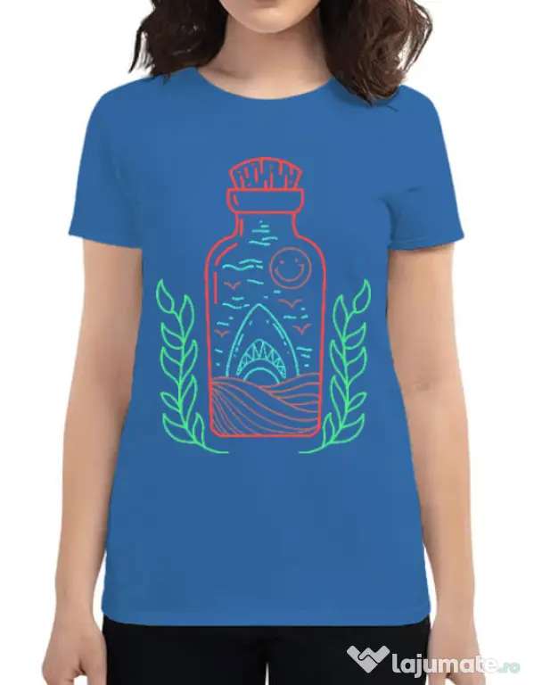 Tricou ADLER dama Shark in a bottle Albastru azuriu