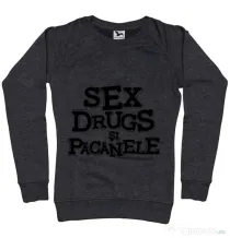 Bluza ADLER dama Sex, drugs si pacanele Negru melanj