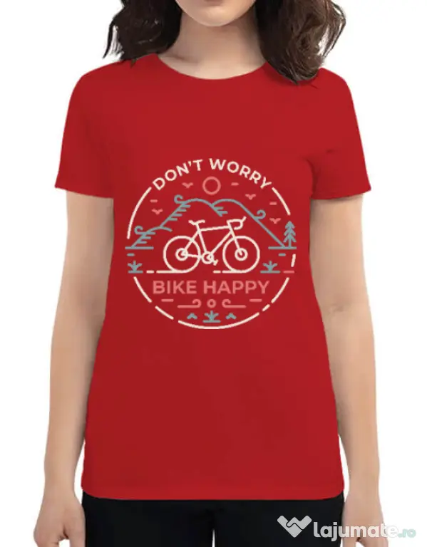Tricou ADLER dama Don't worry bike happy Rosu