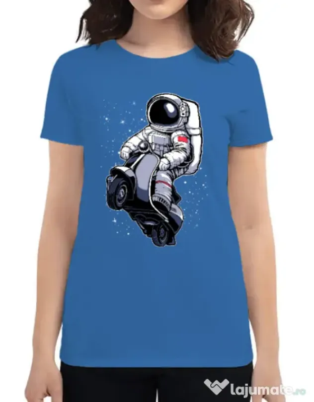 Tricou ADLER dama Astronaut scooter Albastru azuriu