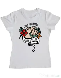 Tricou ADLER dama Wash your hands Alb