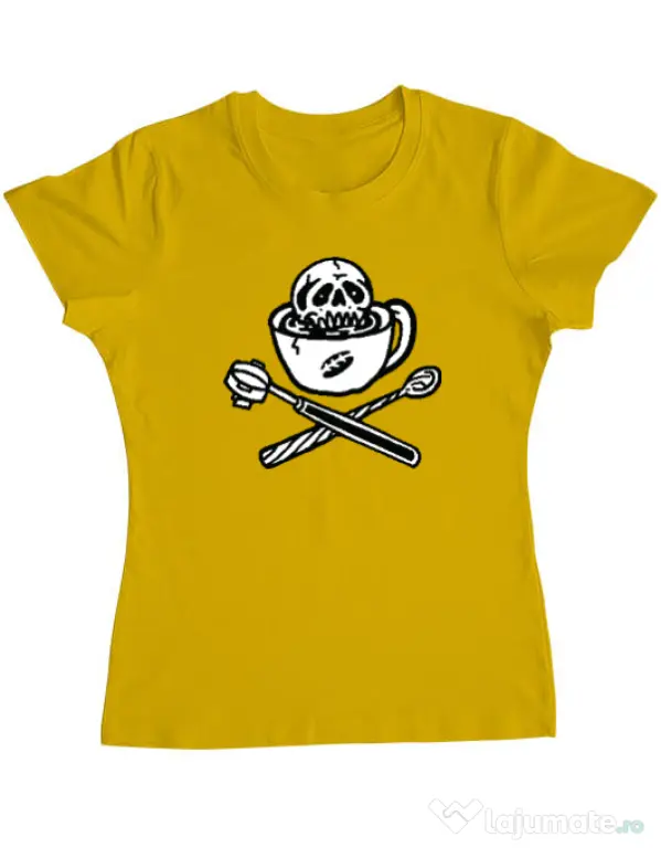 Tricou ADLER dama Death before decaf Galben