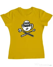 Tricou ADLER dama Death before decaf Galben
