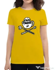 Tricou ADLER dama Death before decaf Galben