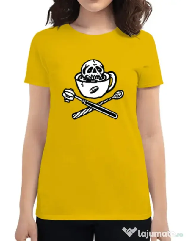 Tricou ADLER dama Death before decaf Galben