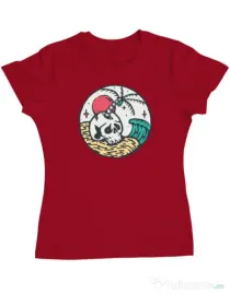 Tricou ADLER dama Skull and beach Rosu