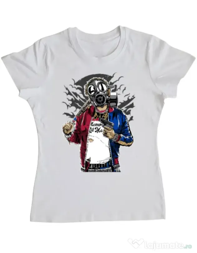 Tricou ADLER dama Suicide gas mask Alb