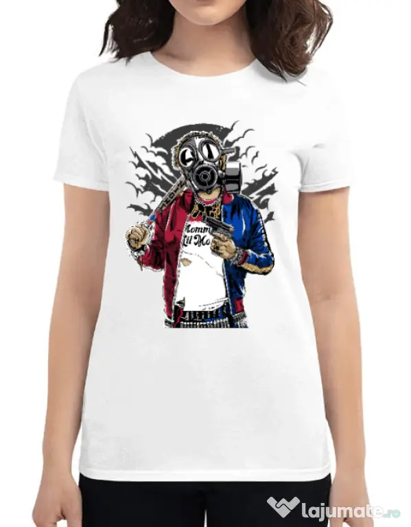 Tricou ADLER dama Suicide gas mask Alb