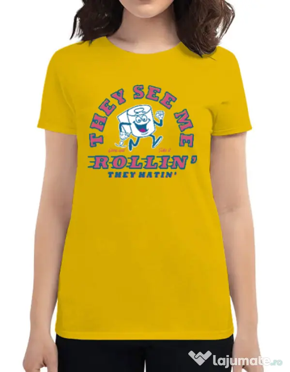 Tricou ADLER dama They see me rollin Galben