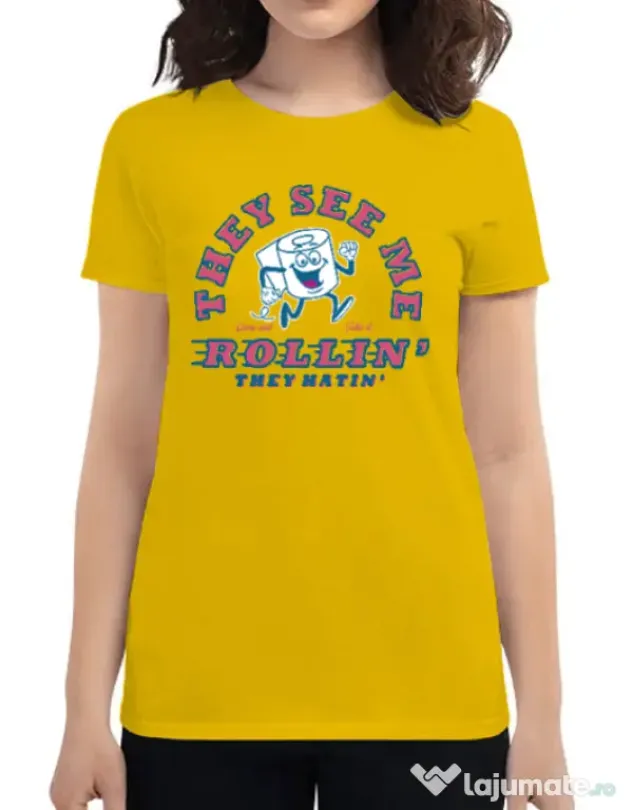 Tricou ADLER dama They see me rollin Galben
