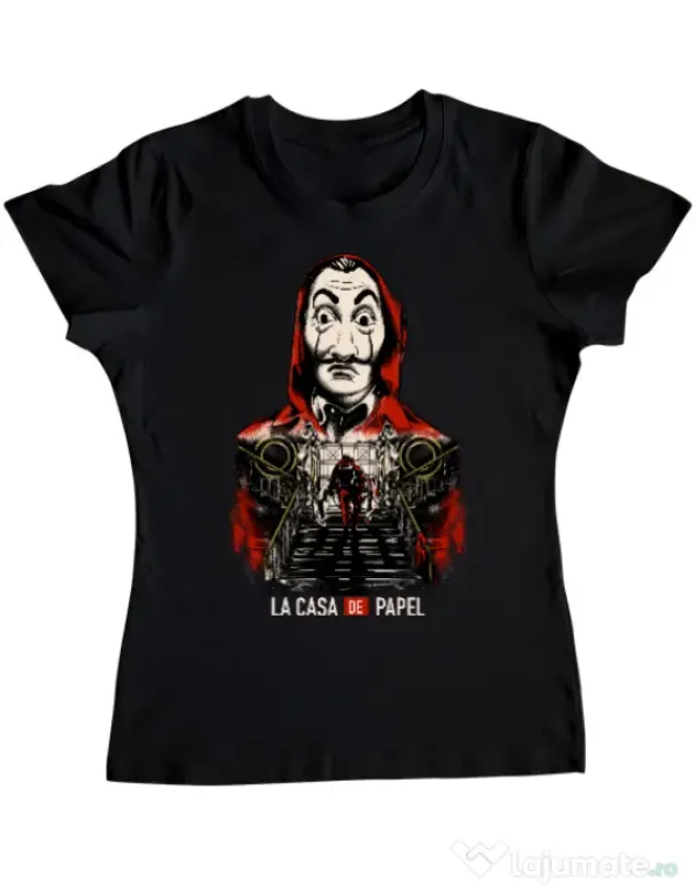 Tricou ADLER dama La casa de papel Negru