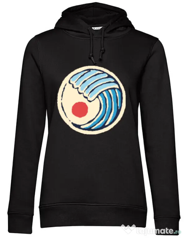 Hoodie dama cu gluga Great wave Negru