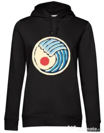 Hoodie dama cu gluga Great wave Negru