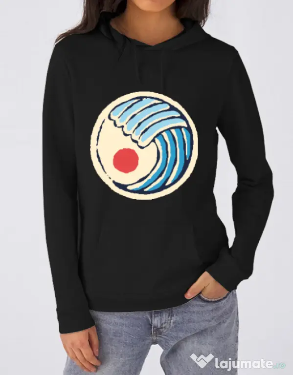 Hoodie dama cu gluga Great wave Negru