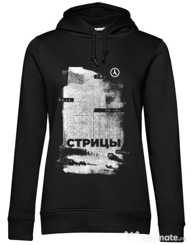Hoodie dama cu gluga Russian Goodbye Negru