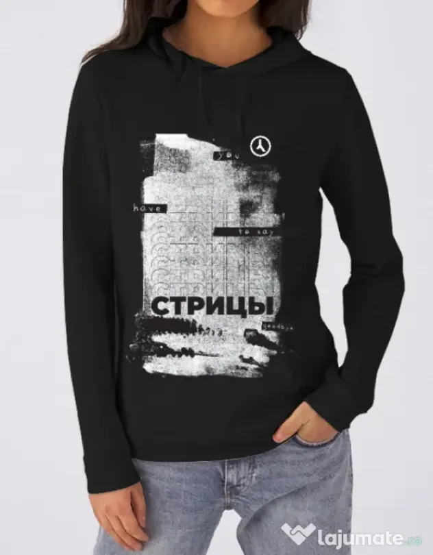 Hoodie dama cu gluga Russian Goodbye Negru