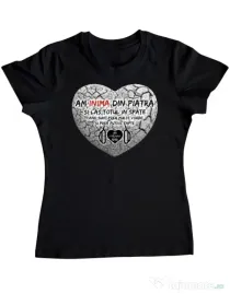 Tricou ADLER dama INIMA DIN PIATRA Negru