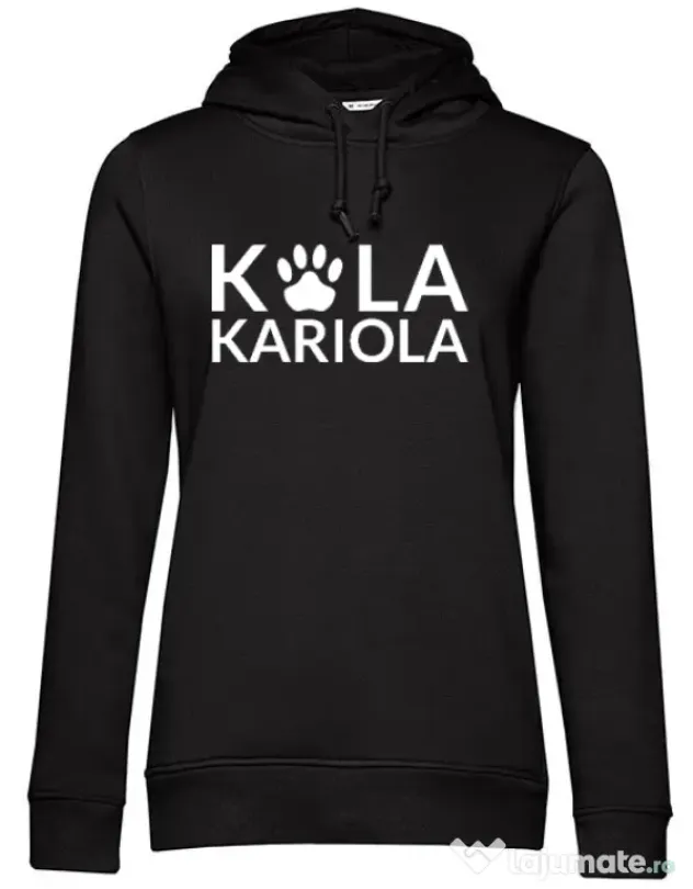 Hanorac dama cu gluga Logo Kola Alb Negru