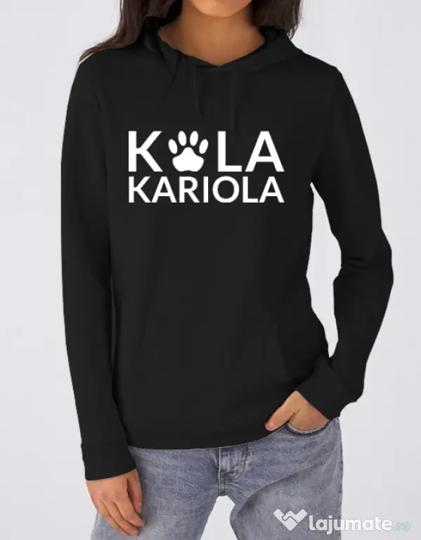Hanorac dama cu gluga Logo Kola Alb Negru