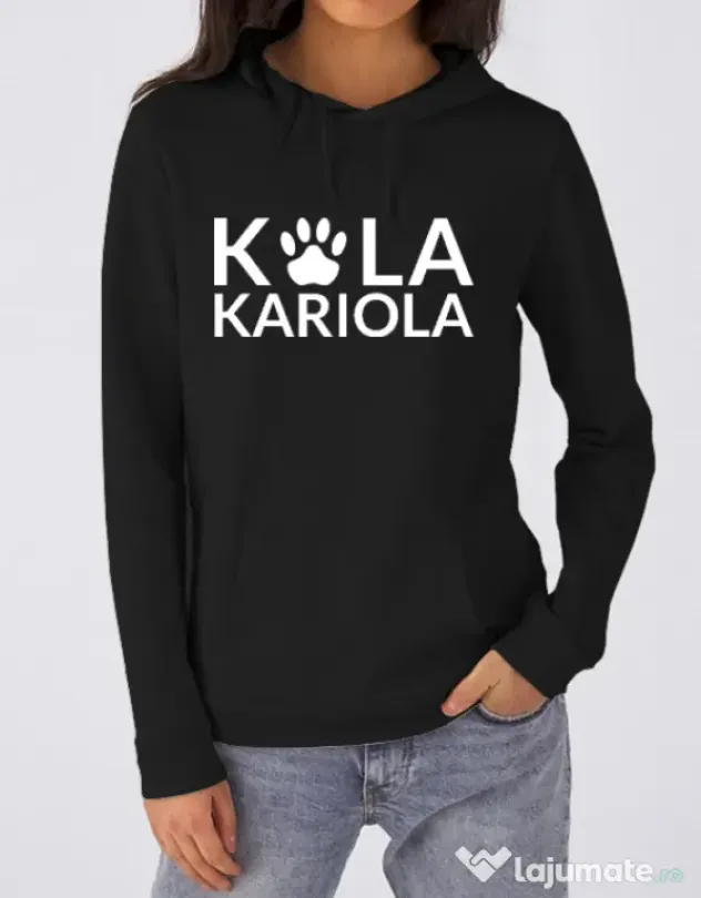 Hanorac dama cu gluga Logo Kola Alb Negru