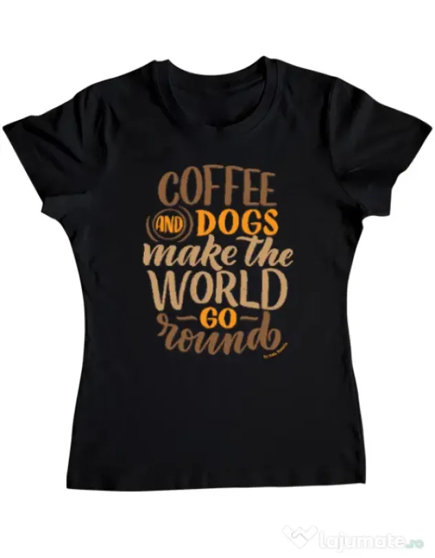 Tricou personalizat dama Coffee and dogs Negru