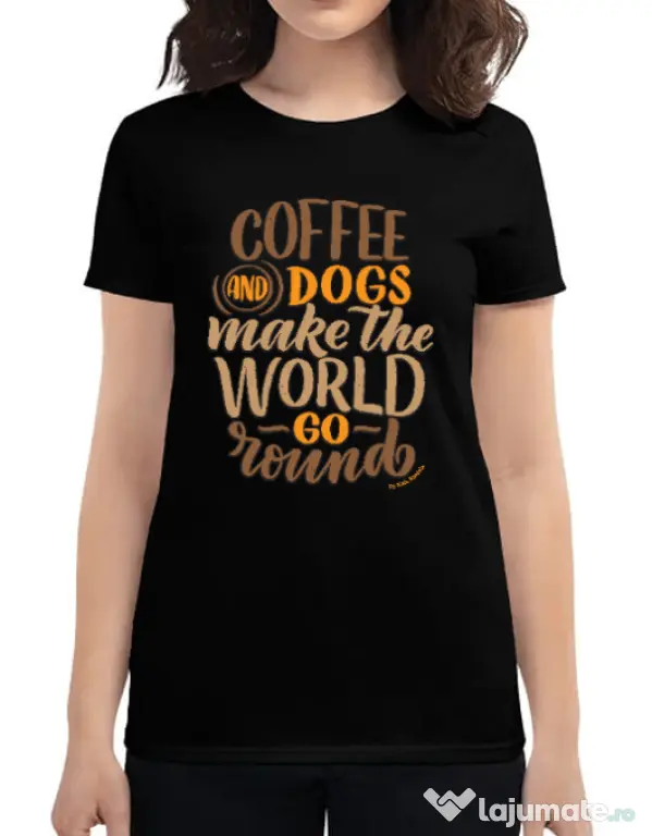 Tricou personalizat dama Coffee and dogs Negru