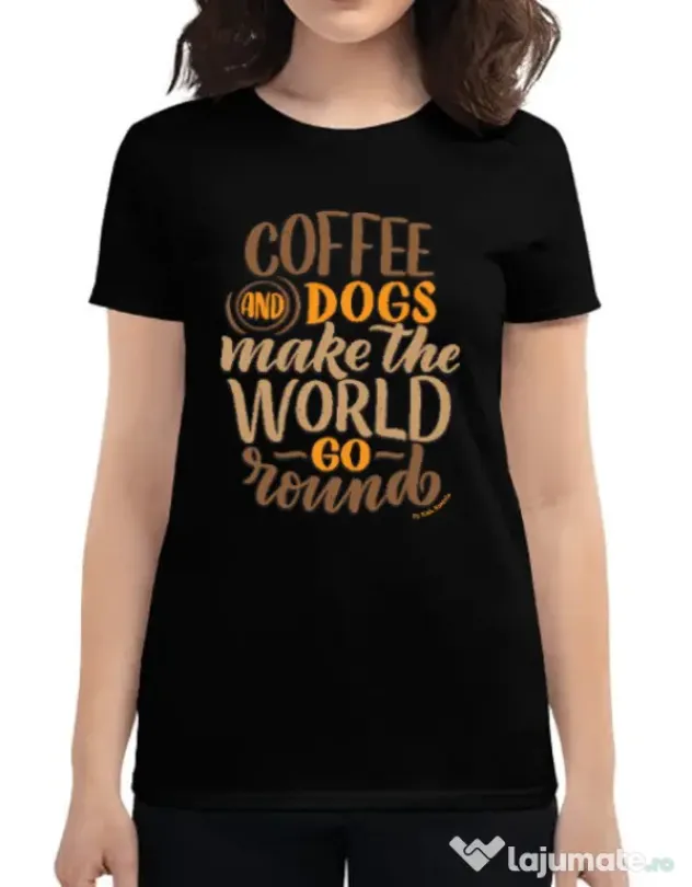 Tricou personalizat dama Coffee and dogs Negru