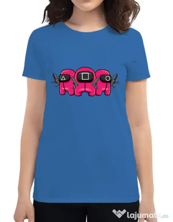 Tricou personalizat dama Squid Squad Albastru azuriu