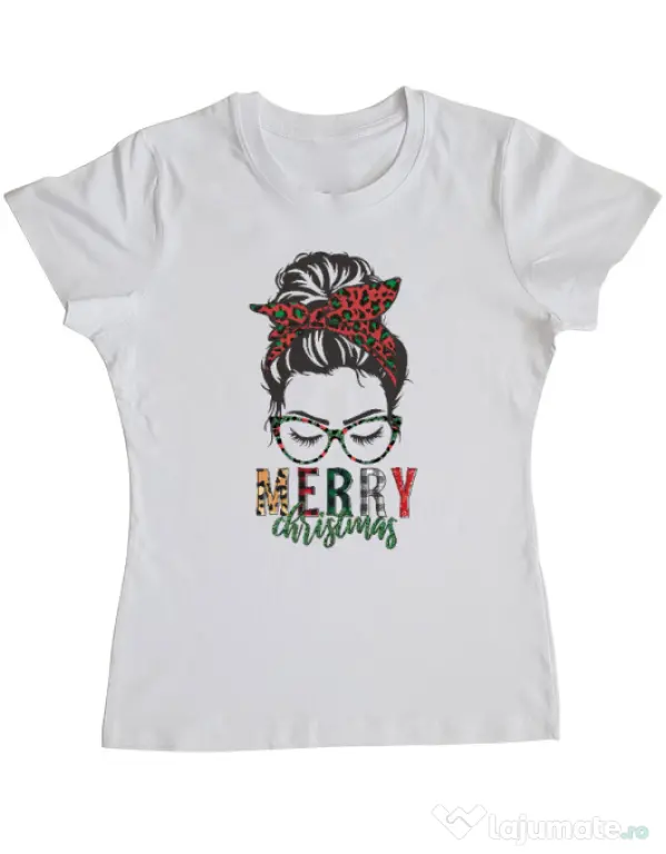 Tricou personalizat dama Pin Up Christmas Alb