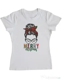 Tricou personalizat dama Pin Up Christmas Alb