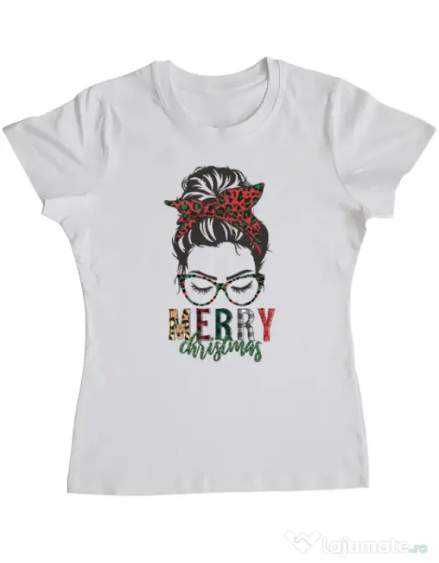 Tricou personalizat dama Pin Up Christmas Alb