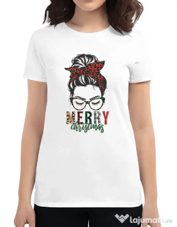 Tricou personalizat dama Pin Up Christmas Alb