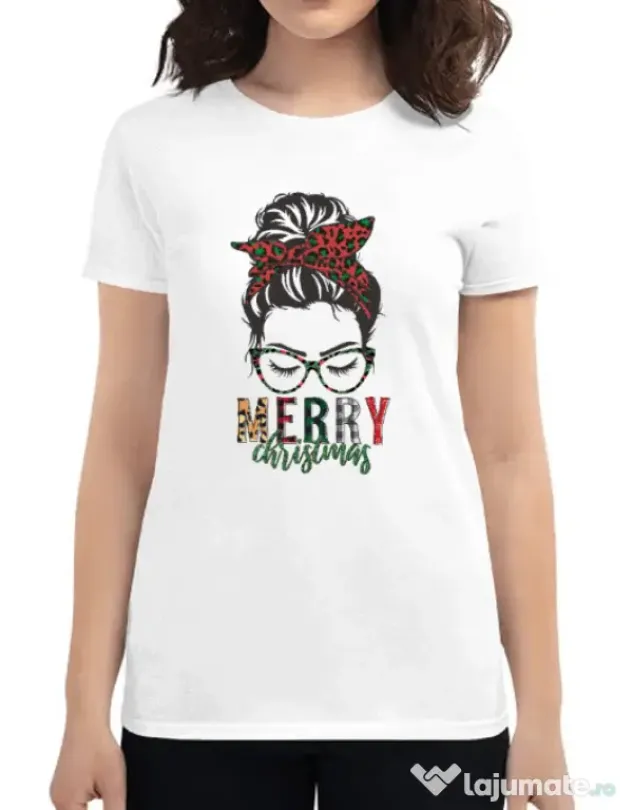 Tricou personalizat dama Pin Up Christmas Alb