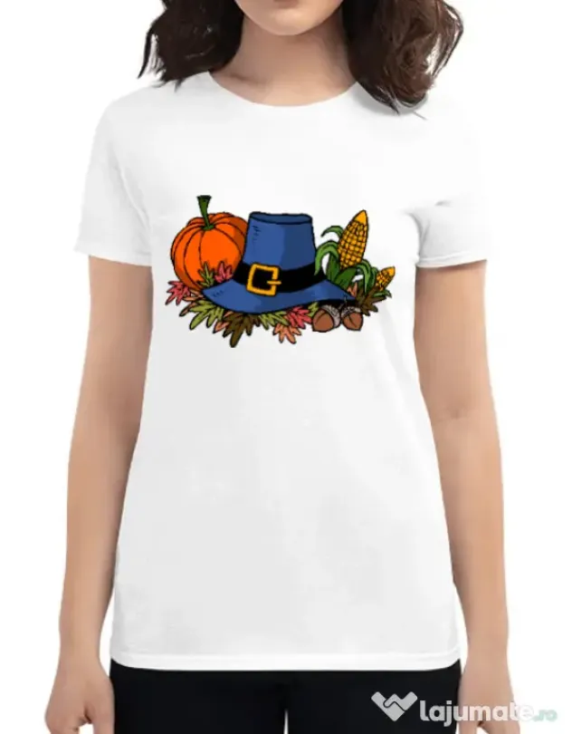 Tricou personalizat dama Thank Giving Alb