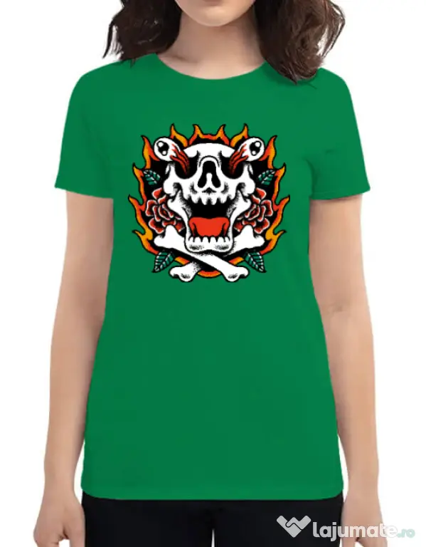 Tricou personalizat dama Death and Flower Verde mediu