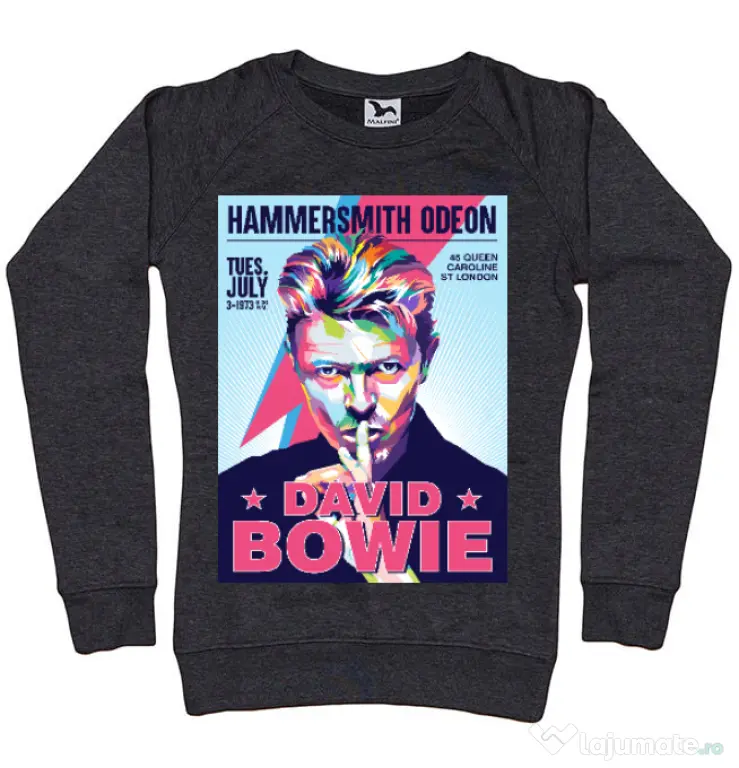 Bluza personalizata dama David Bowie Negru melanj