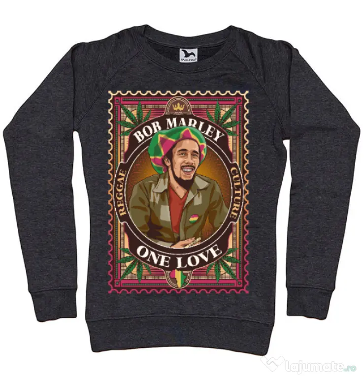 Bluza personalizata dama Bob Marley Negru melanj