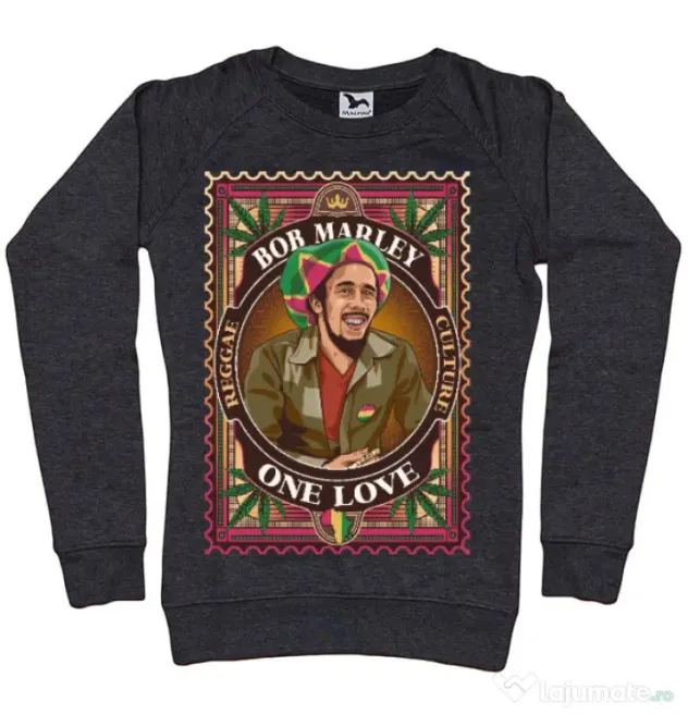 Bluza personalizata dama Bob Marley Negru melanj